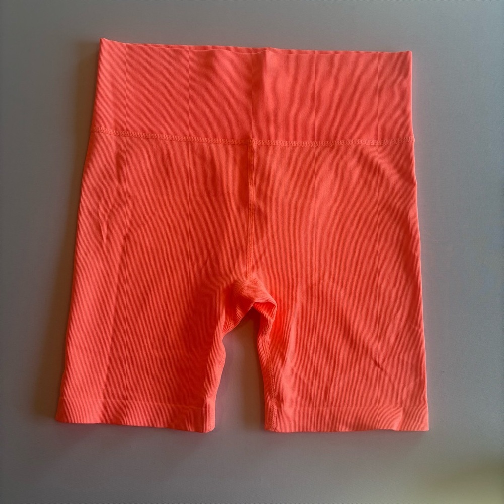 LOVE&SPORTS Neon Orange Athletic‎ Gym Shorts Spandex, High Rise Like New XL - Picture 7 of 8